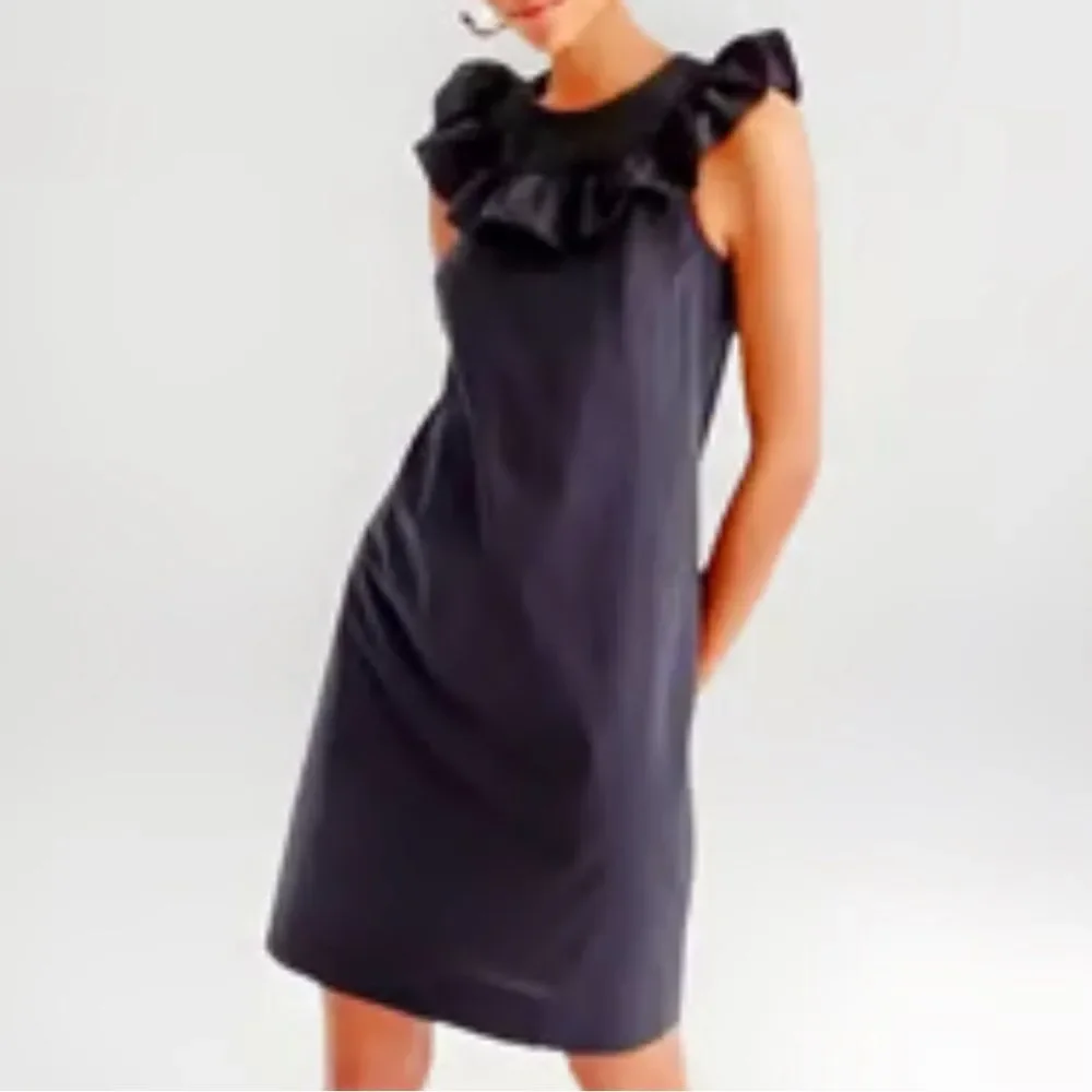 J. Crew Black Ruffle Ne k Midi Dress with Belt Size 10